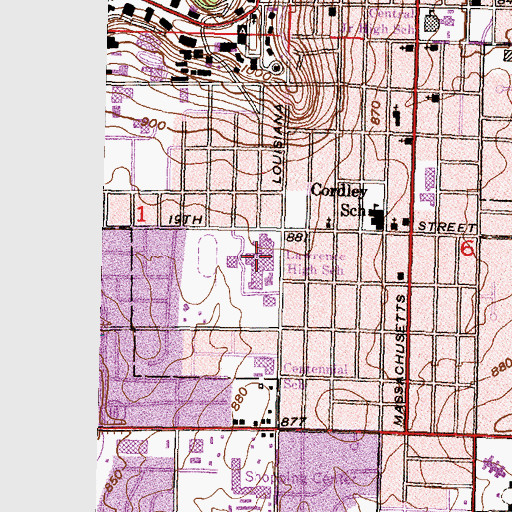Topographic Map of Lawrence High School, KS