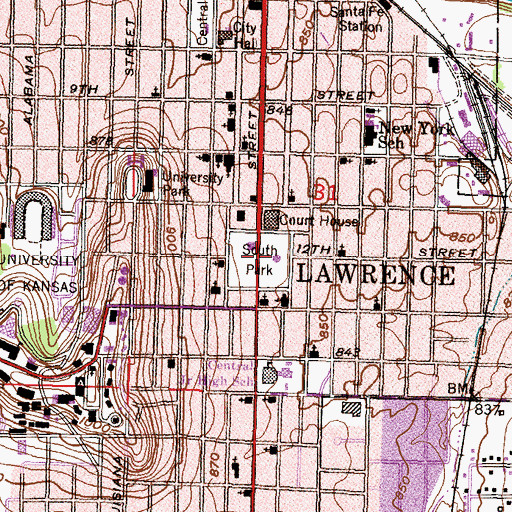 Topographic Map of South Park, KS