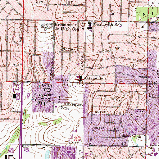 Topographic Map of Osage School, KS