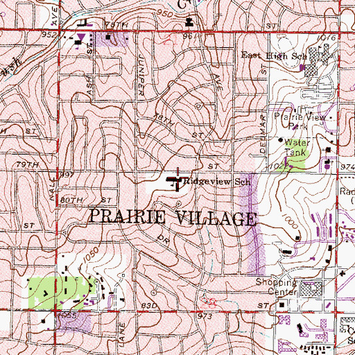 Topographic Map of Ridgeview Elementary School, KS