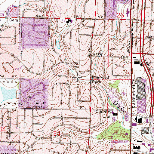 Topographic Map of Leawood Park, KS