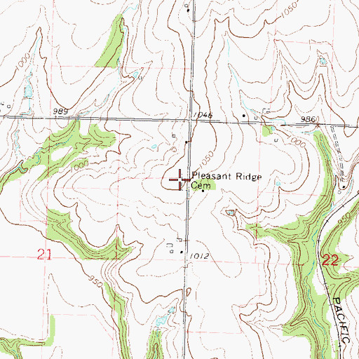 Topographic Map of Pleasant Ridge Cemetery, KS