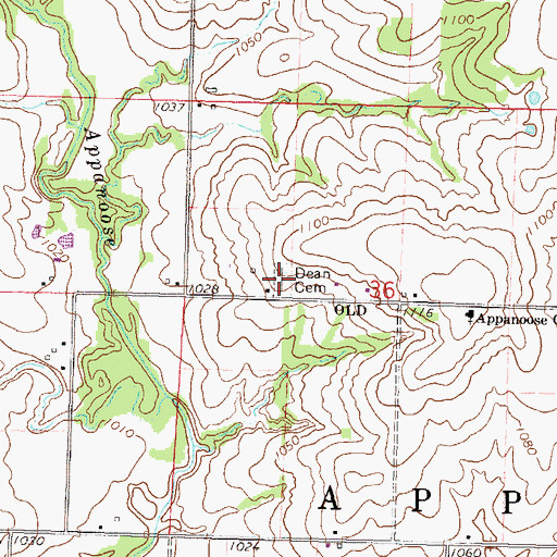 Topographic Map of Dean Cemetery, KS