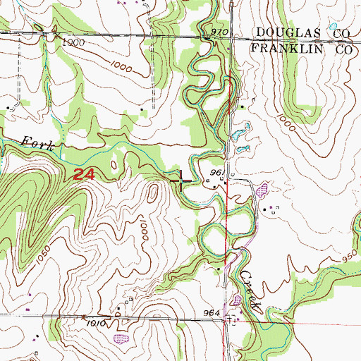 Topographic Map of West Fork Eightmile Creek, KS