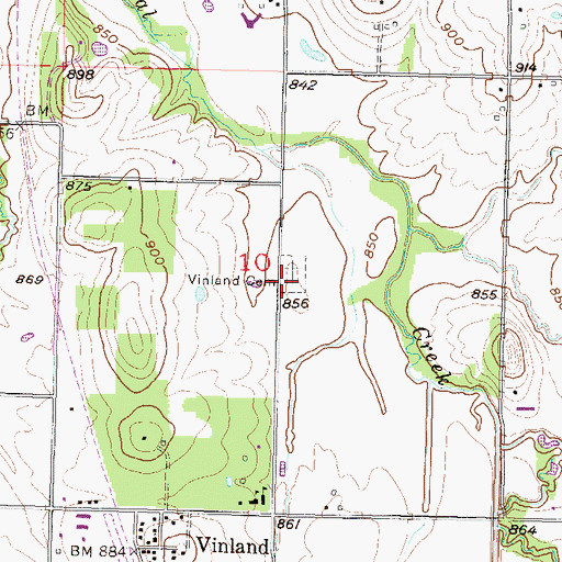 Topographic Map of Vinland Cemetery, KS