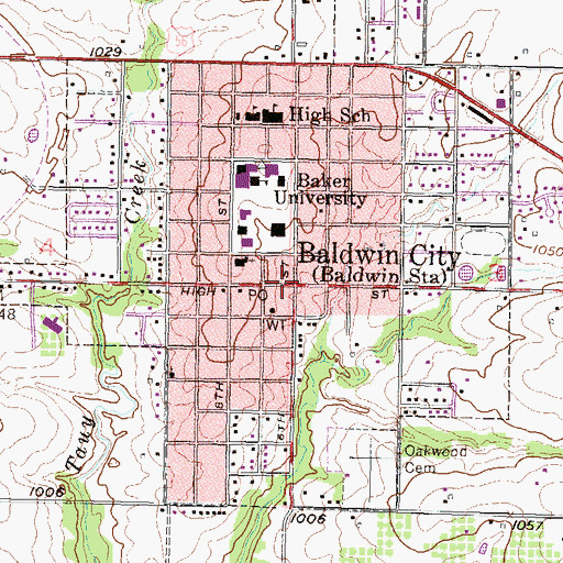 Topographic Map of Baldwin City, KS