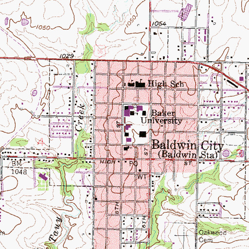 Topographic Map of Baker University, KS