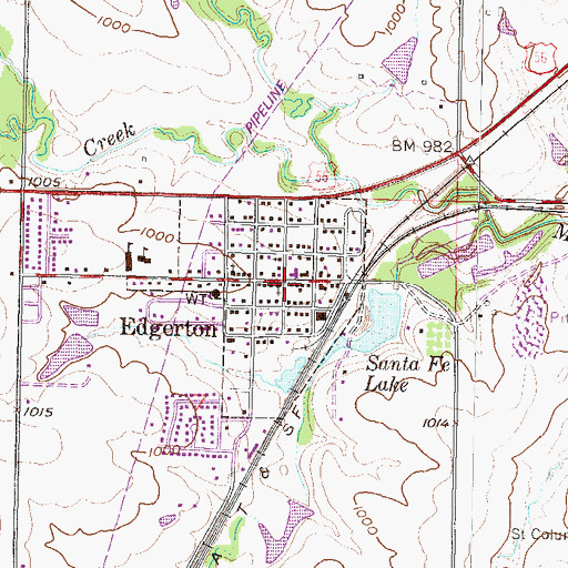 Topographic Map of Edgerton, KS