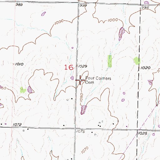 Topographic Map of Four Corners Cemetery, KS