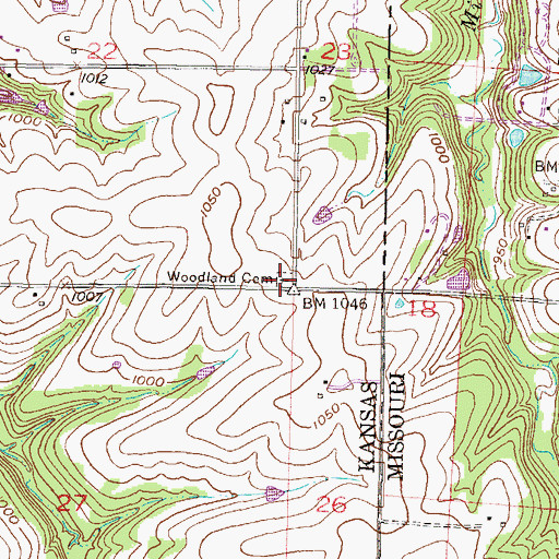Topographic Map of Woodland Cemetery, KS