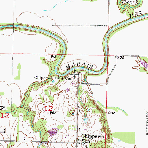 Topographic Map of Chippewa Hills Cemetery, KS