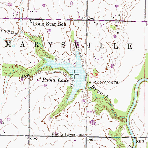 Topographic Map of Paola Lake, KS