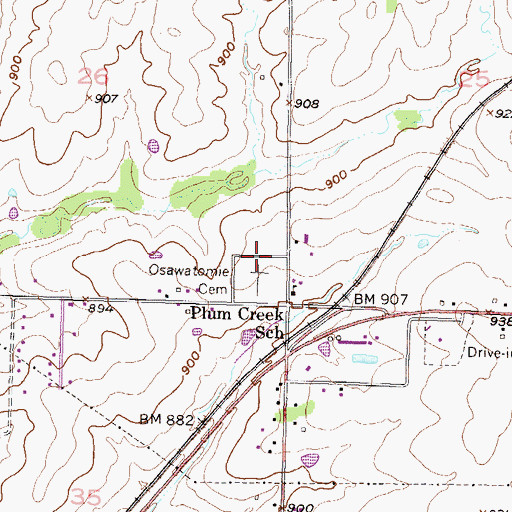 Topographic Map of Osawatomie Cemetery, KS