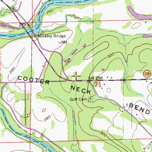 Topographic Map of Cooter Neck Bend, AR