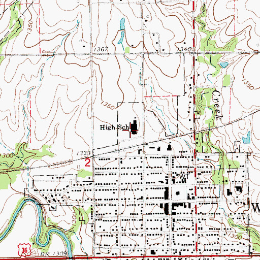 Topographic Map of Washington County High School, KS