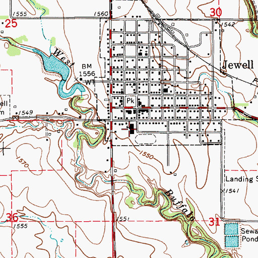 Topographic Map of Jewell Junior / Senior High School, KS