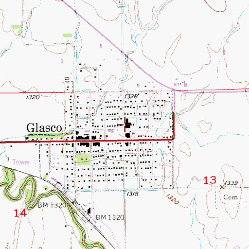 Topographic Map of Glasco Elementary School, KS