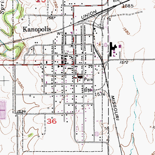 Topographic Map of Kanopolis Middle School, KS