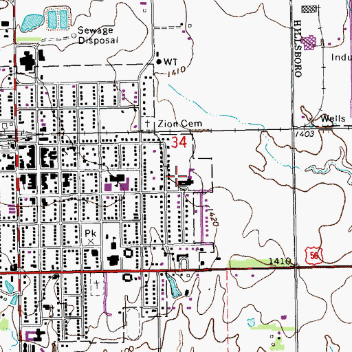 Topographic Map of Hillsboro Elementary School, KS