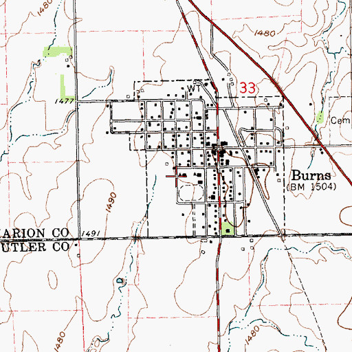 Topographic Map of Burns Elementary School, KS