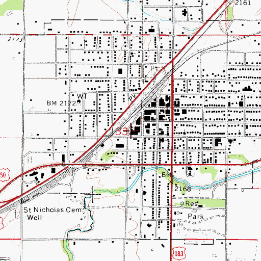 Topographic Map of Kinsley Junior / Senior High School, KS