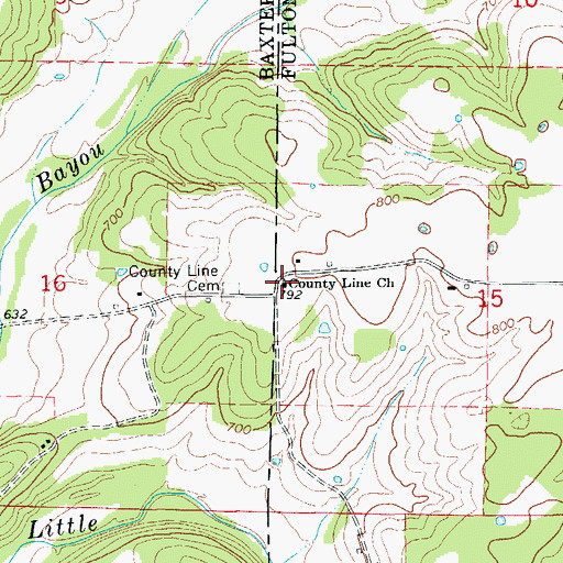 Topographic Map of County Line Church, AR
