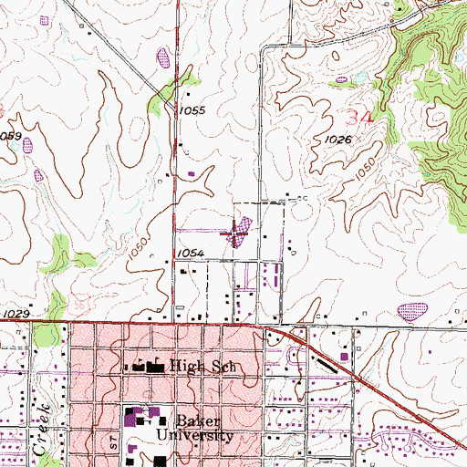 Topographic Map of Baldwin High School, KS