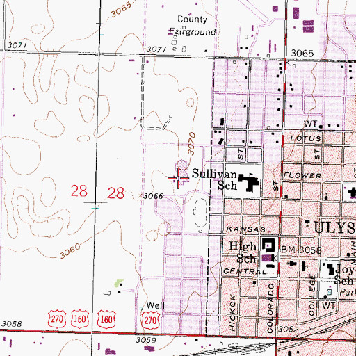Topographic Map of Ulysses High School, KS