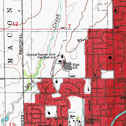 Topographic Map of Newton High School, KS