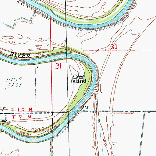 Topographic Map of Cow Island, AR