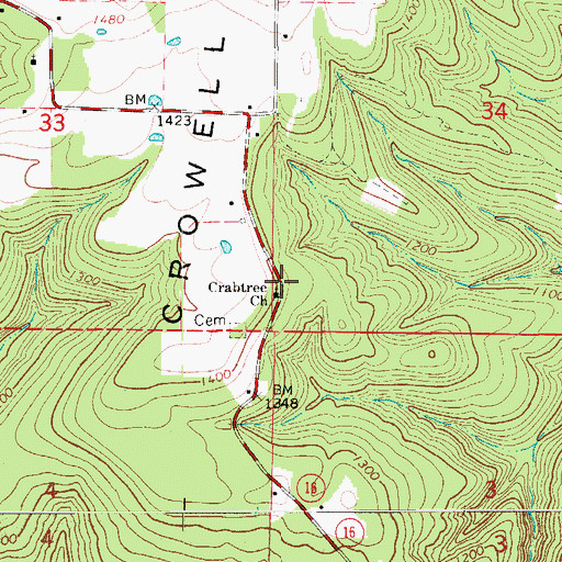 Topographic Map of Crabtree Church, AR