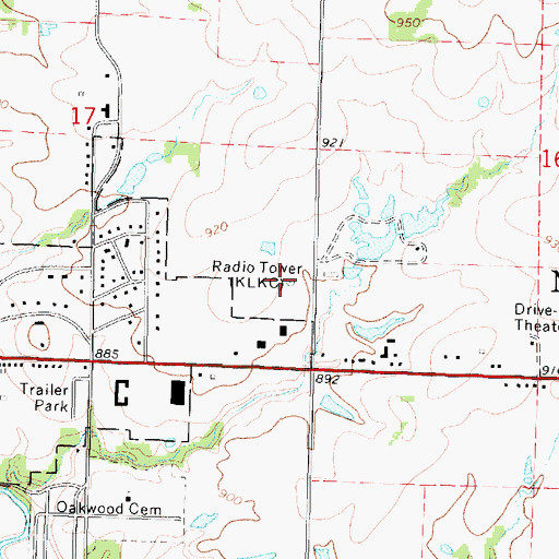Topographic Map of KSKC-FM (Parsons), KS