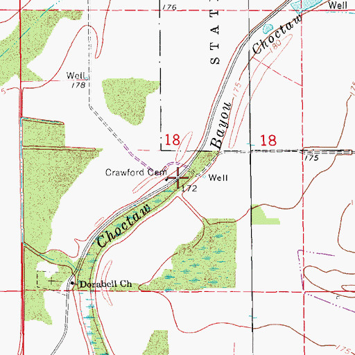 Topographic Map of Crawford Cemetery, AR
