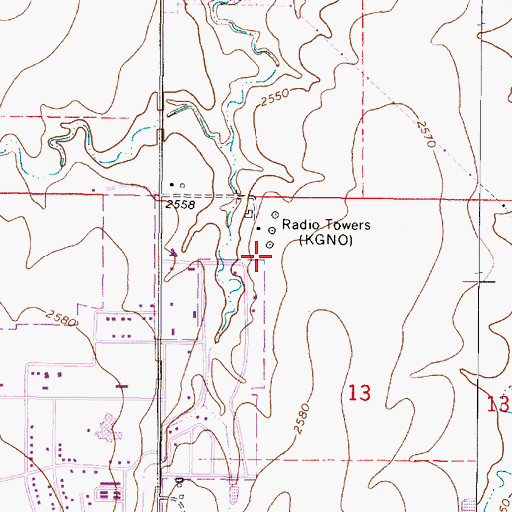 Topographic Map of KGNO-AM (Dodge City), KS
