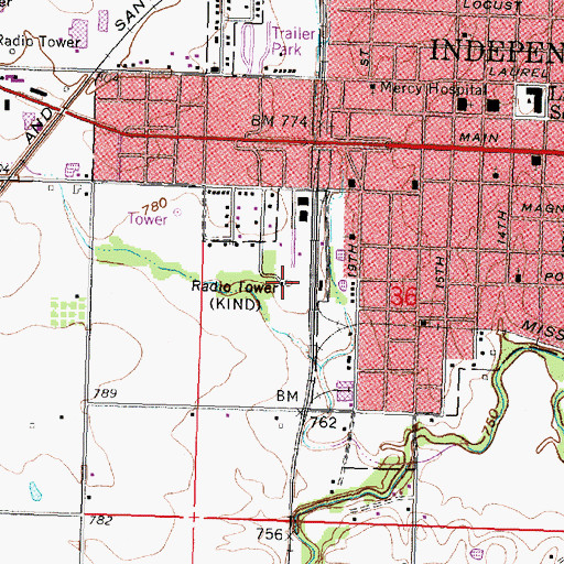Topographic Map of KIND-AM (Independence), KS