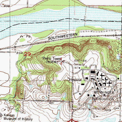 Topographic Map of KTWU-TV (Topeka), KS
