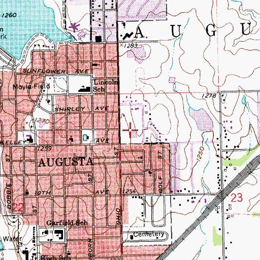 Topographic Map of Augusta Country Club Shopping Center, KS