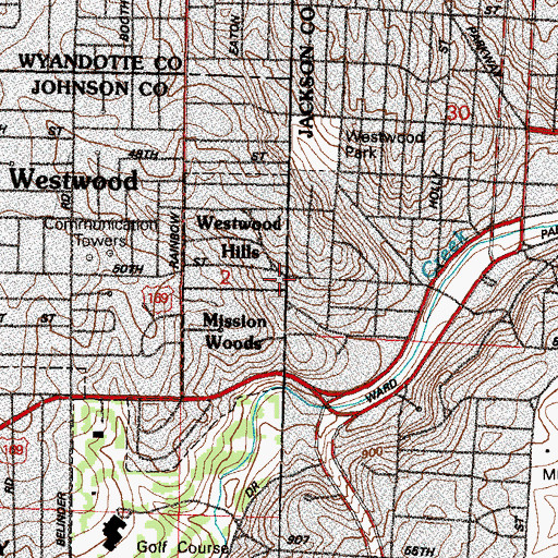 Topographic Map of Westwood Shops, KS
