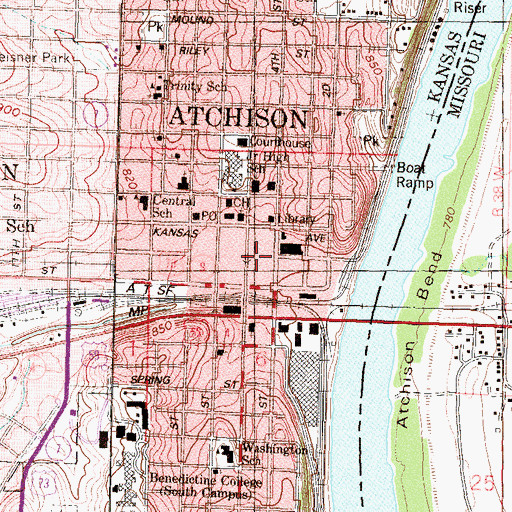 Topographic Map of Atchison Mall, KS