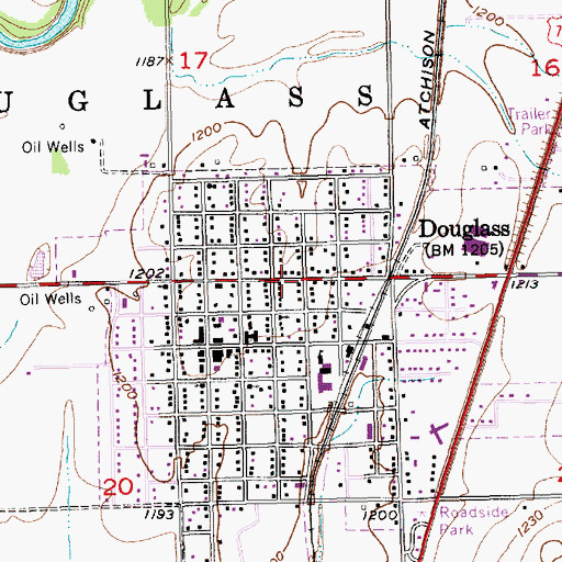 Topographic Map of Douglass, KS