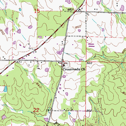 Topographic Map of Crossroads Church, AR