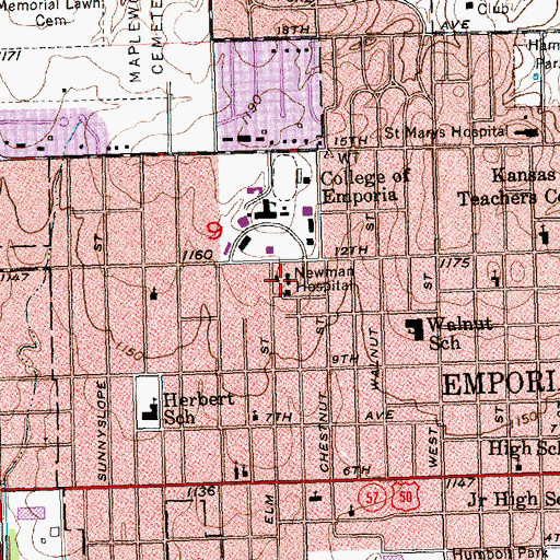 Topographic Map of Newman Regional Health, KS