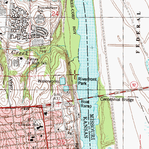 Topographic Map of Riverfront Park, KS