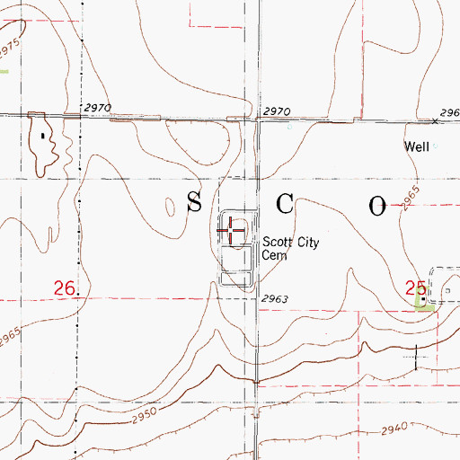 Topographic Map of Scott County Cemetery, KS