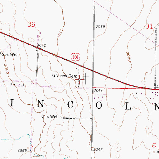 Topographic Map of Ulysses Cemetery, KS