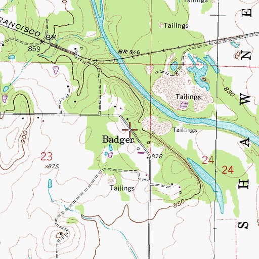 Topographic Map of Badger, KS