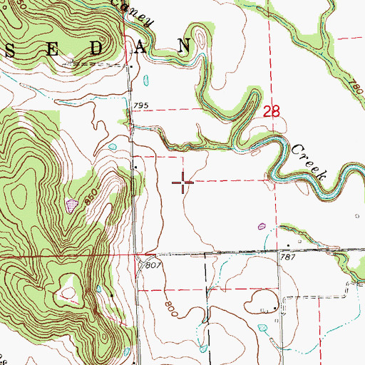 Topographic Map of Monett, KS