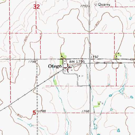 Topographic Map of Otego, KS