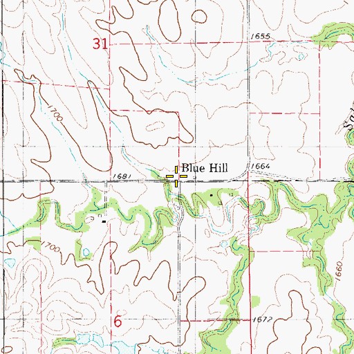 Topographic Map of Blue Hill, KS
