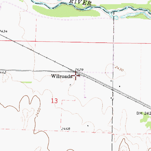 Topographic Map of Wilroads, KS